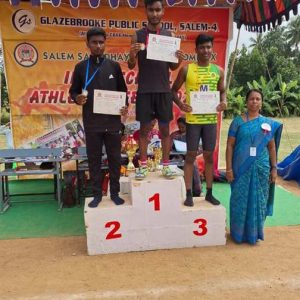 Mithun got a gold in 100m and a silver in longjump in the Sahodaya Athletics events held at Glaze Brooke CBSE School, Salem.